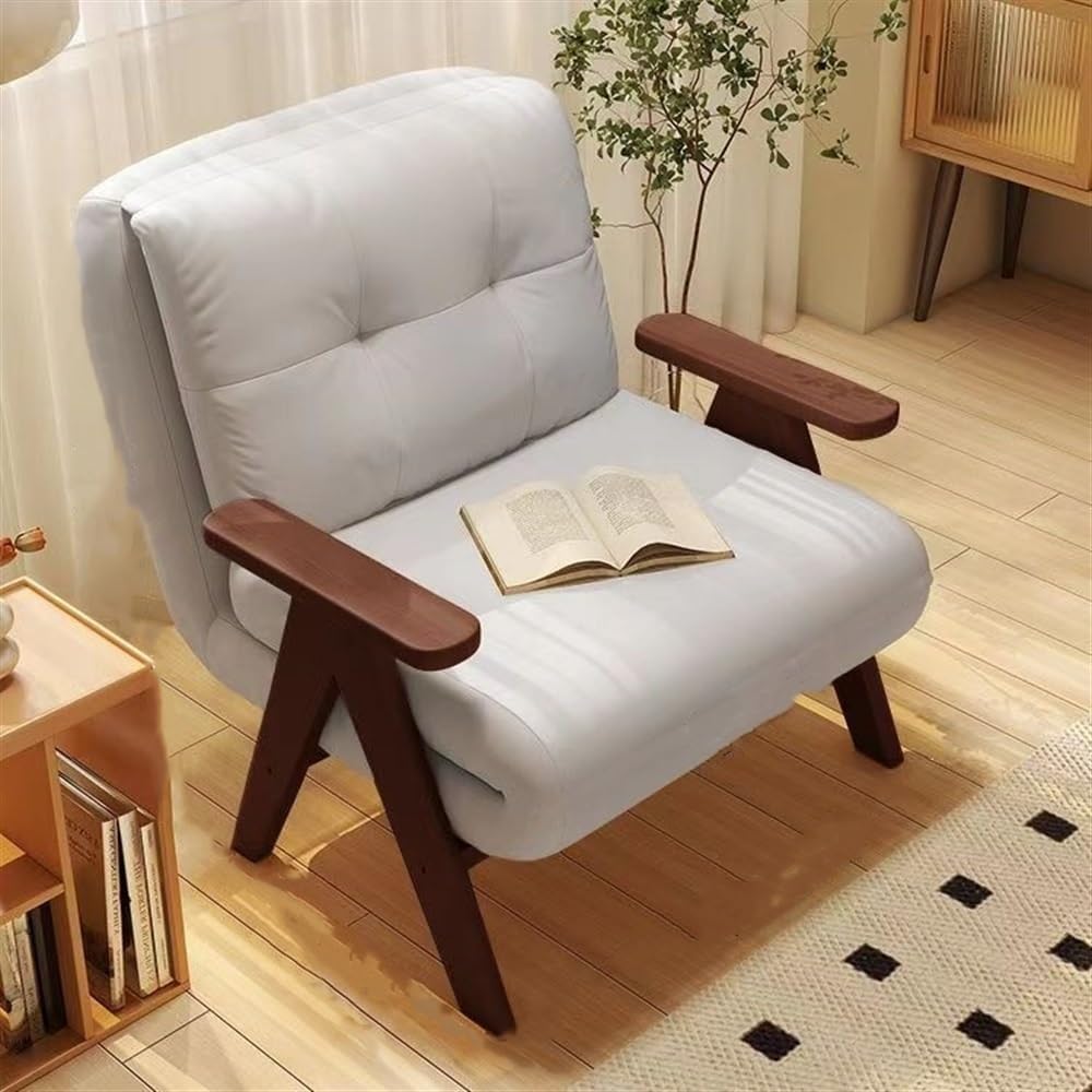 Stylish Convertible Sleeper Chair, 5-Position Adjustable Sofa Bed with Pillow, Cozy White Lounge Chair